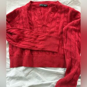 SHEIN V-Neck Red Cable Knit Sweater